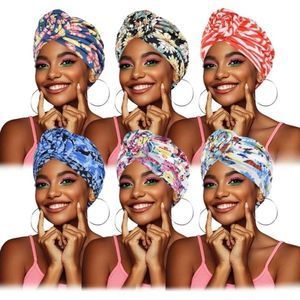6 Pieces African Head Wraps for Women, Knot Pre-Tied Turban Bonnet Beanie Cap​​